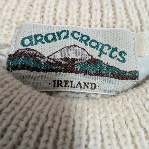 Traditional Irish AranCrafts Ireland Fisherman Cream Wool Sweater Medium-3